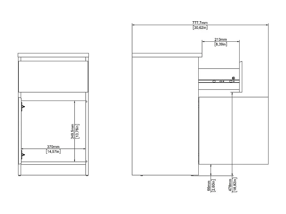 Naia table de nuit porte réversible 1 porte 1 tiroir blanc brillant.