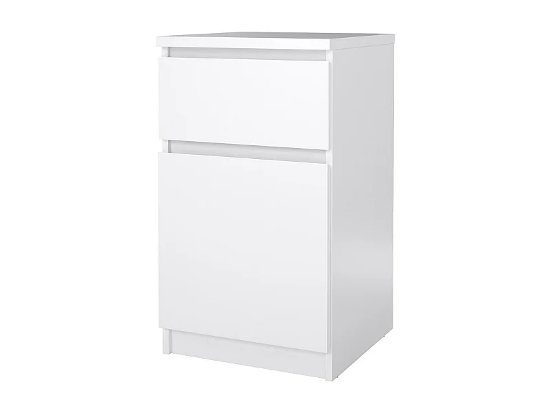 Naia table de nuit porte réversible 1 porte 1 tiroir blanc brillant.