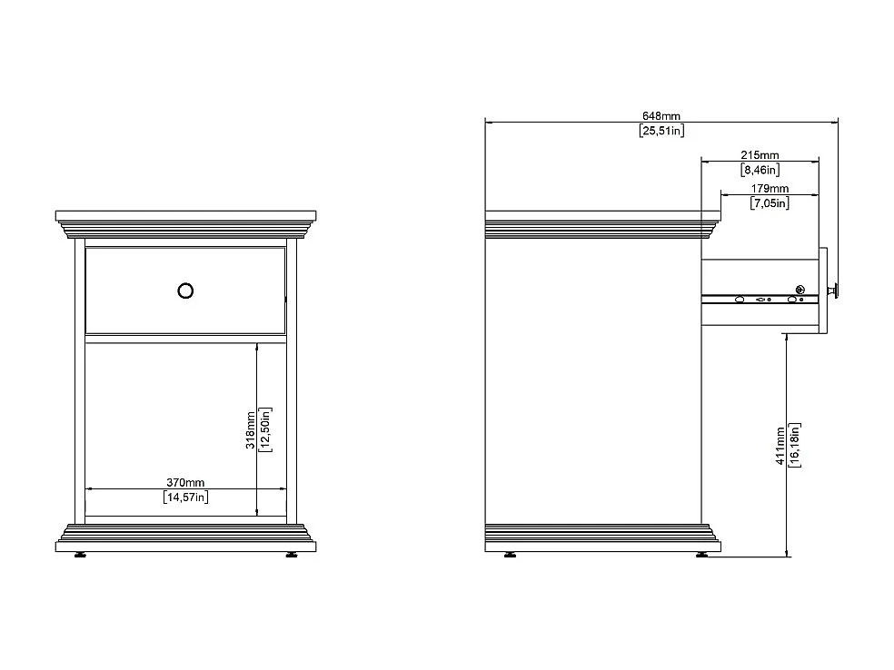 North Nachttisch 1 Schublade weiß.