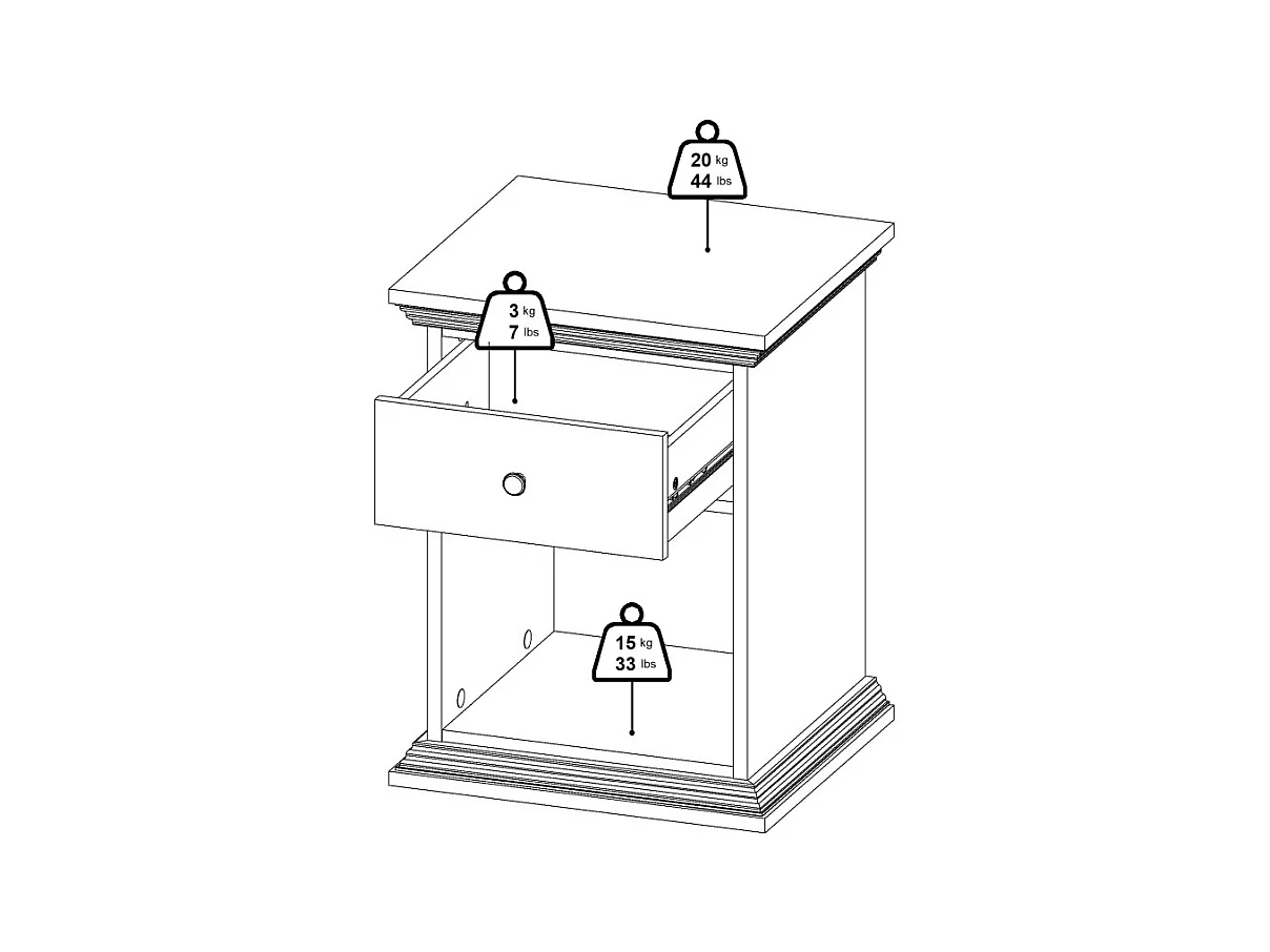 North table de nuit 1 tiroir blanc.