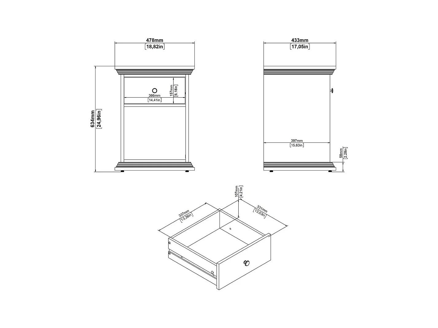 North table de nuit 1 tiroir blanc.