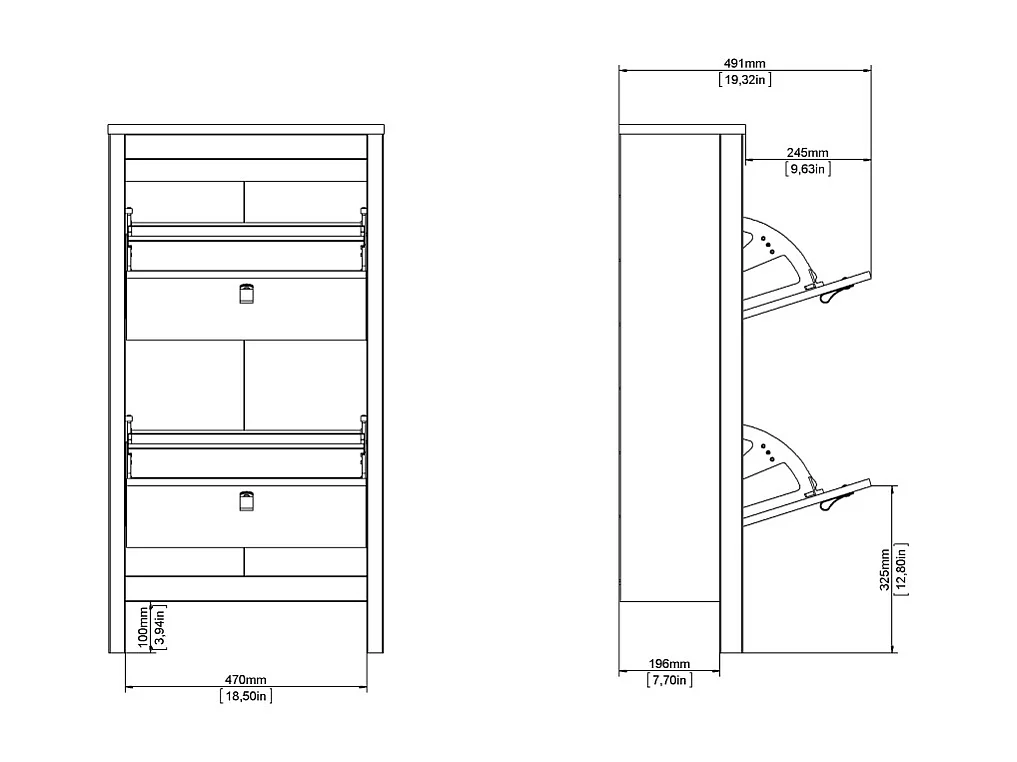 Madrid meuble à chaussures 2 claquement de portes noir mat.