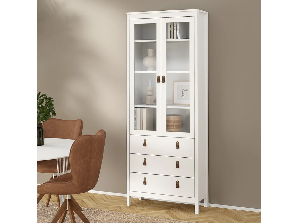 Vitrine 2 portes vitrées encadrées et 3 tiroirs H199 cm - BARCELONE