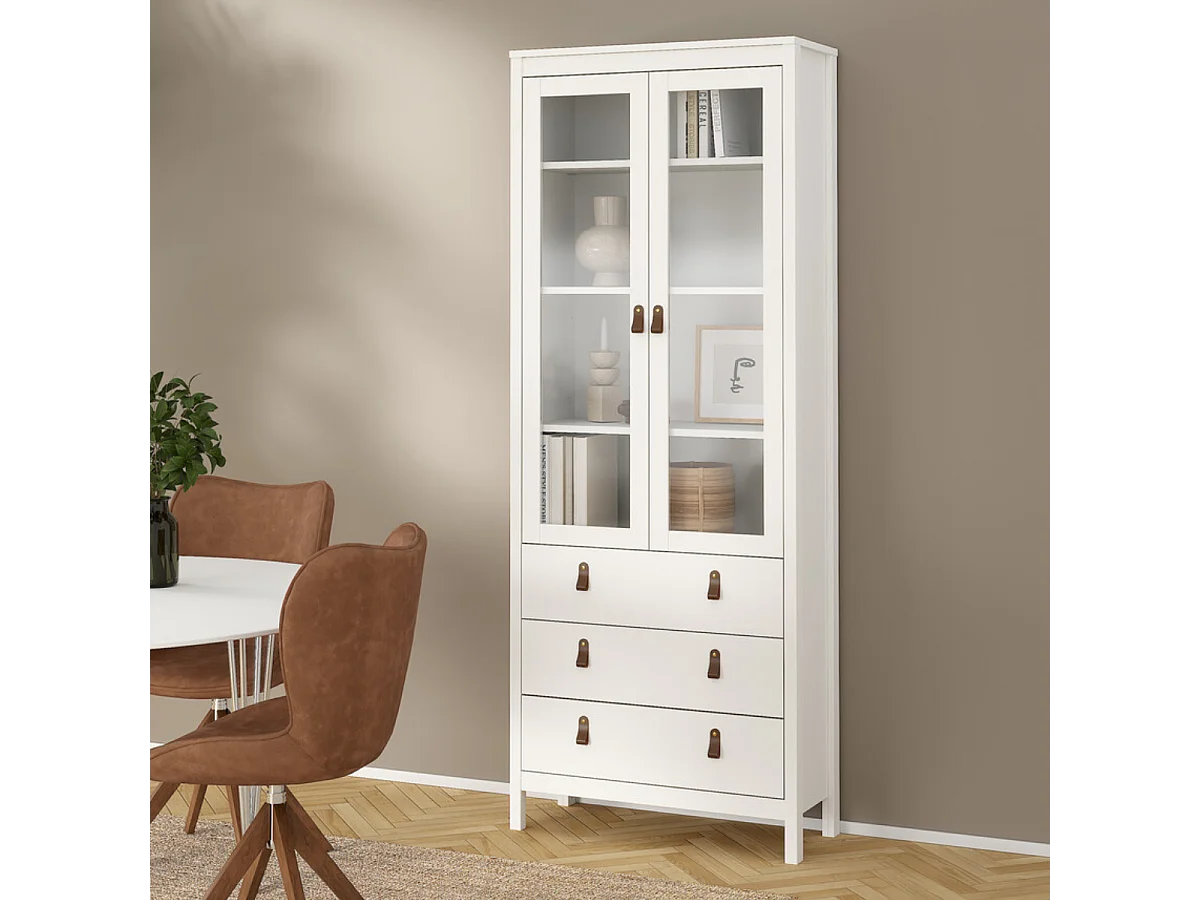 Madrid vitrinekast 2 glazen deuren 3 laden wit.