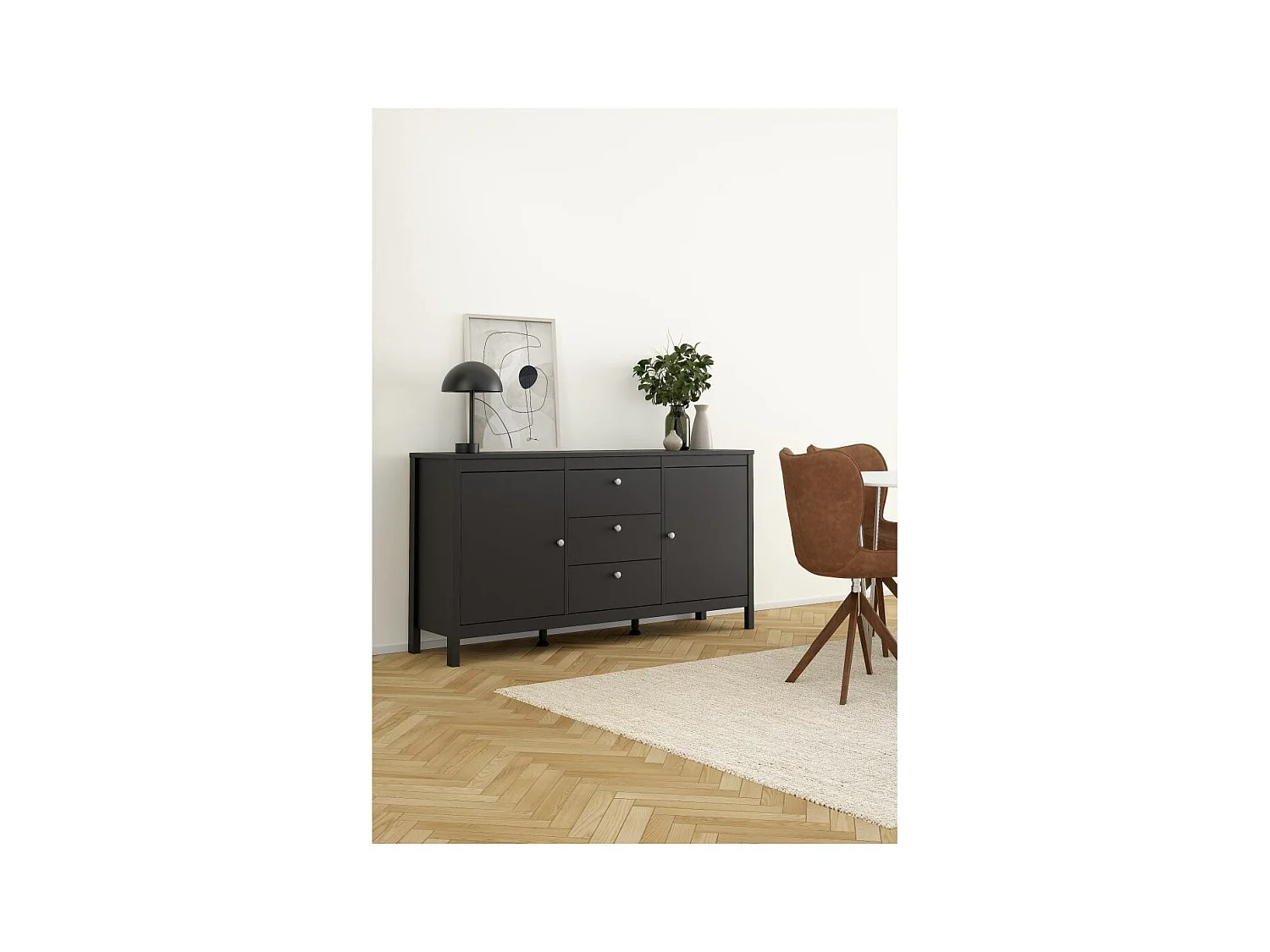 Madrid dressoir 2 deuren 3 laden zwart mat.
