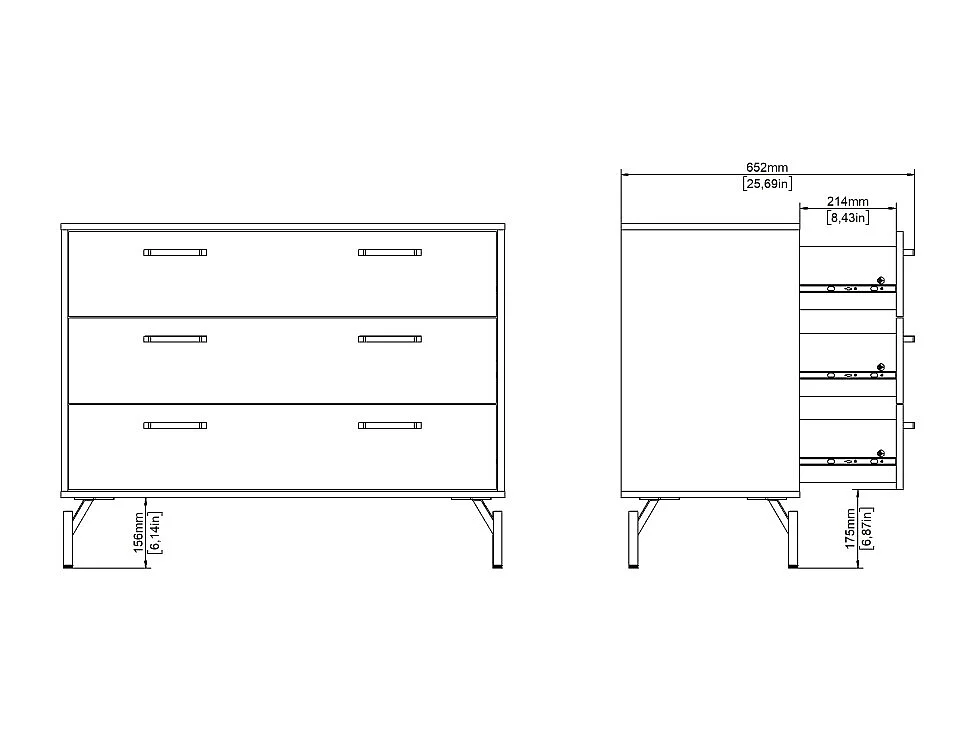 Dana commode 3 tiroirs noir mat.