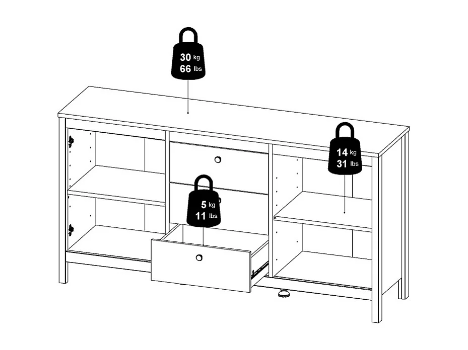 Madrid buffet 2 portes 3 tiroirs blanc.