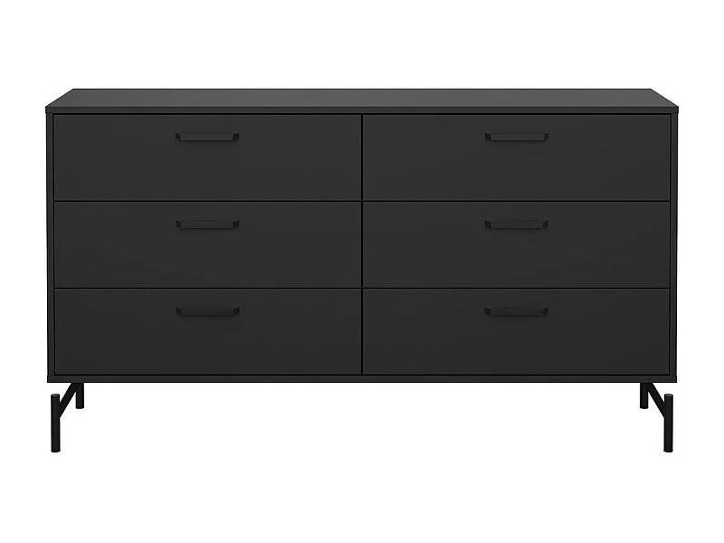 Commode 6 tiroirs noir mat pieds métal L139 cm - BORA