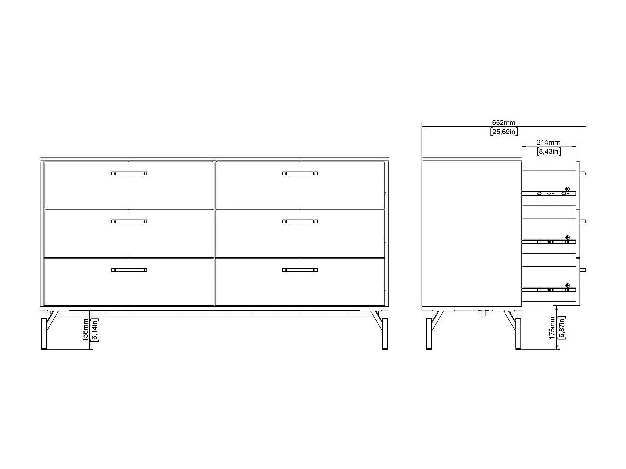 Dana Kommode 6 Schubladen schwarz matt.