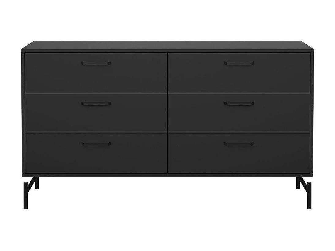 Commode 6 tiroirs noir mat pieds métal L139 cm - BORA