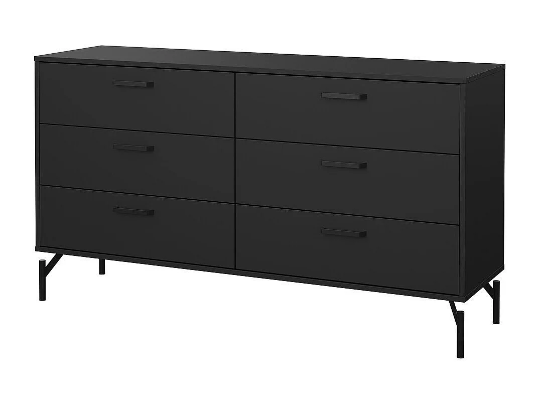 Commode 6 tiroirs noir mat pieds métal L139 cm - BORA