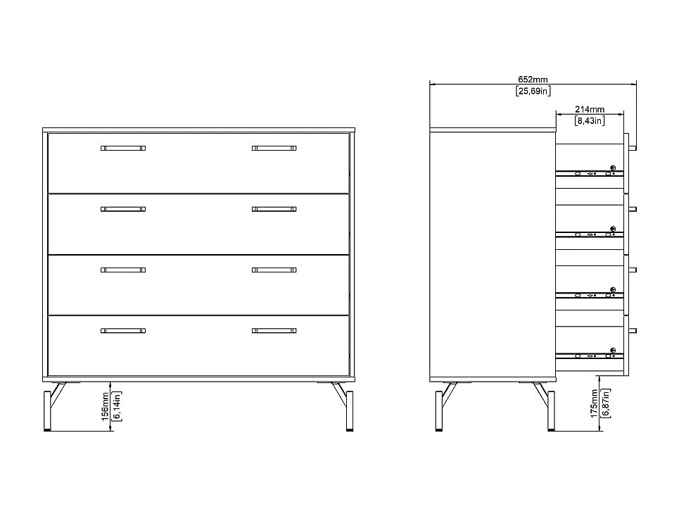 Dana Kommode 4 Schubladen schwarz matt.