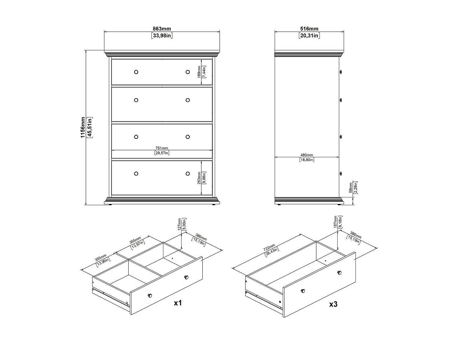 Commode 4 tiroirs H115,6 cm - SOUTH