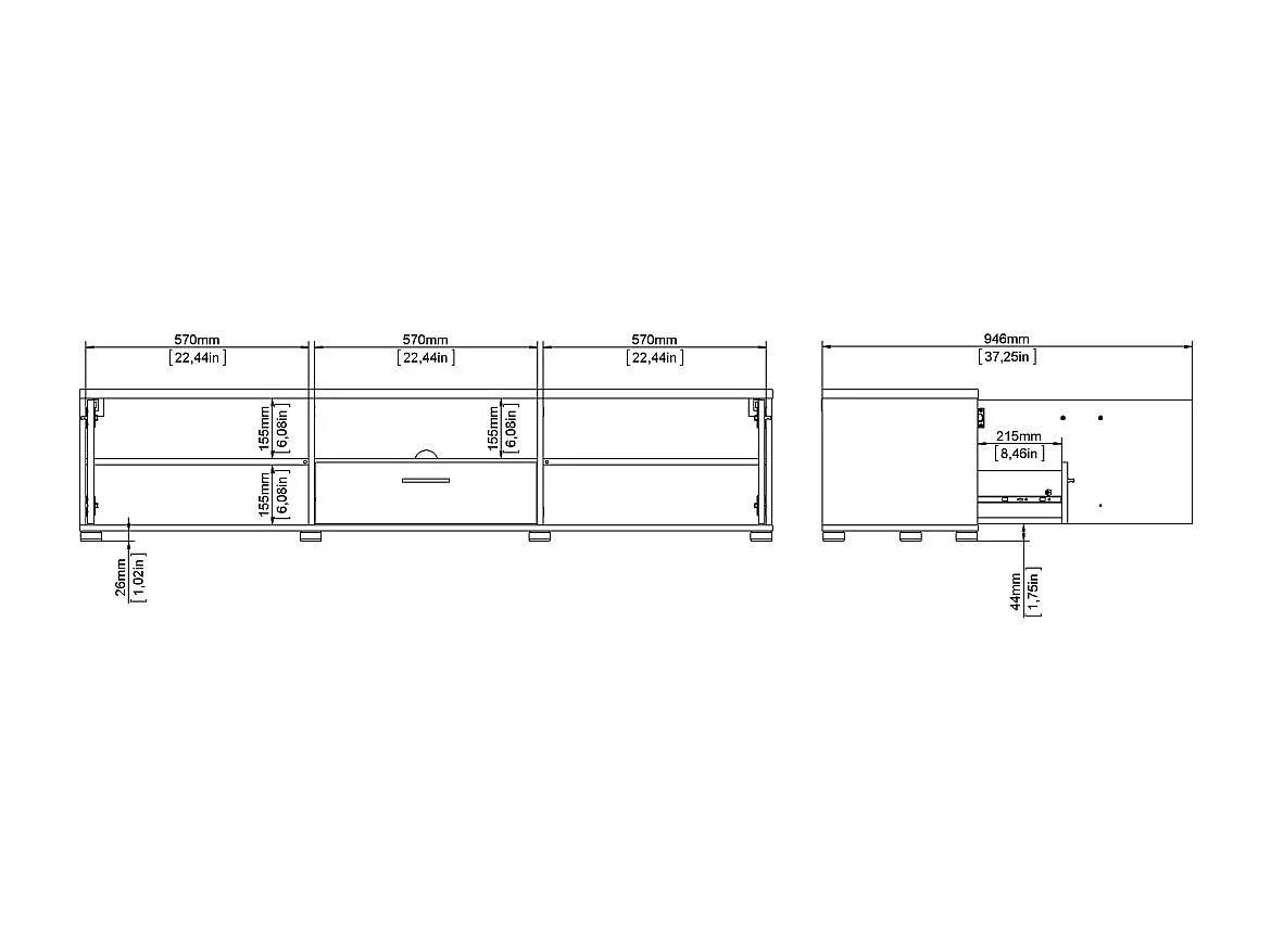 Media TV Tisch 2 Türen 1 Schublade weiß.