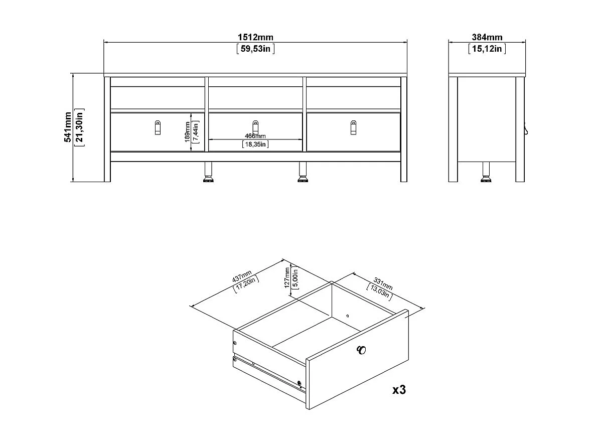 Madrid TV-meubel 3 laden wit.