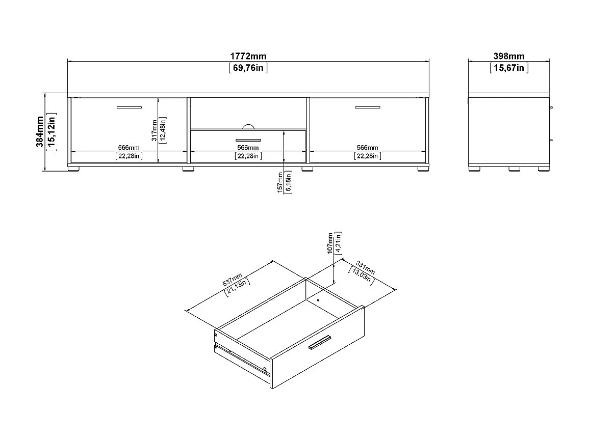 Media table TV 2 portes 1 tiroir noir mat.