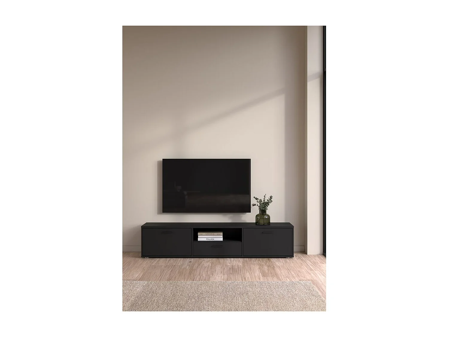 Media table TV 2 portes 1 tiroir noir mat.