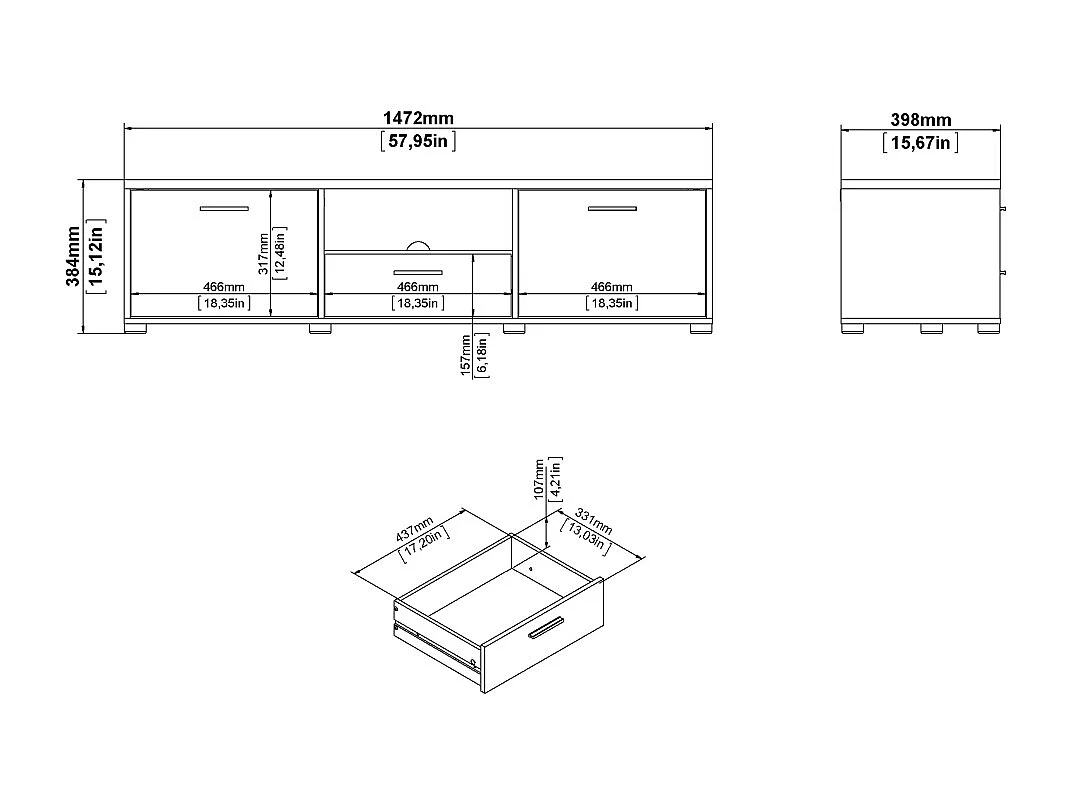 Media table TV 2 portes 1 tiroir blanc.