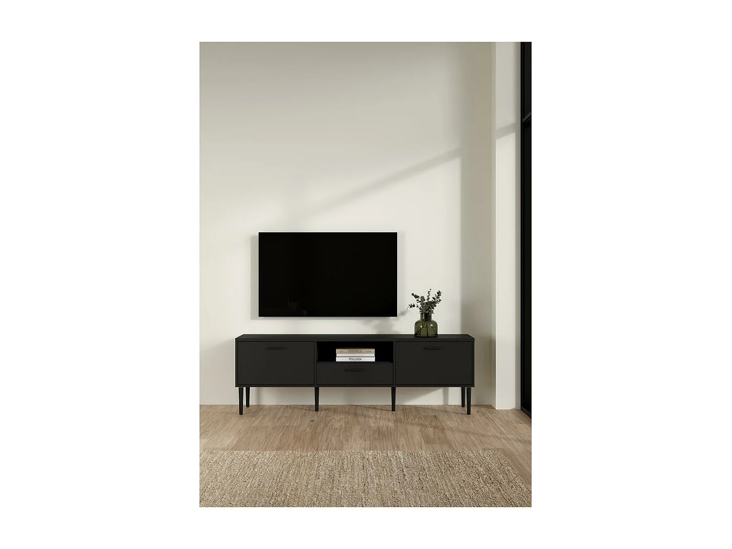 Media table TV 2 portes 1 tiroir noir mat.