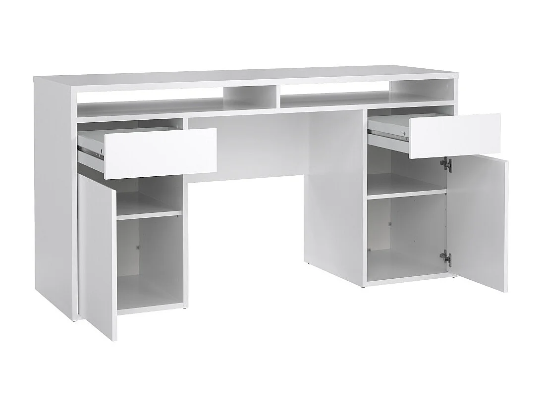 FunctionPlus Schreibtisch 2 Türen 2 Schubladen weiß Hochglanz.