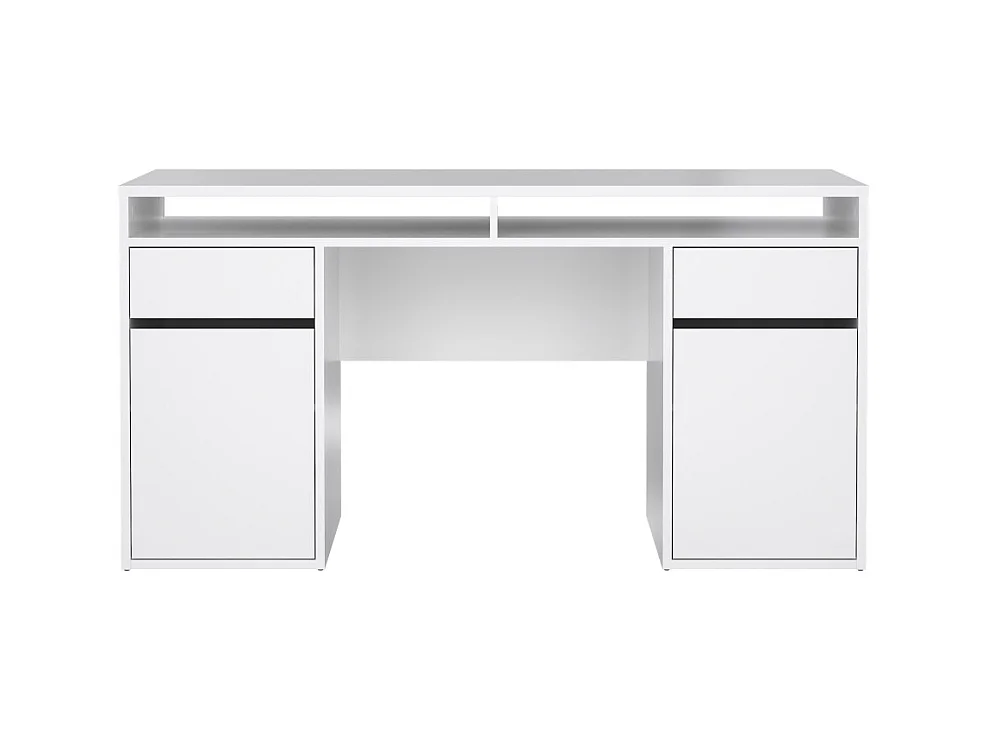 FunctionPlus bureau 2 portes 2 tiroirs blanc brillant.