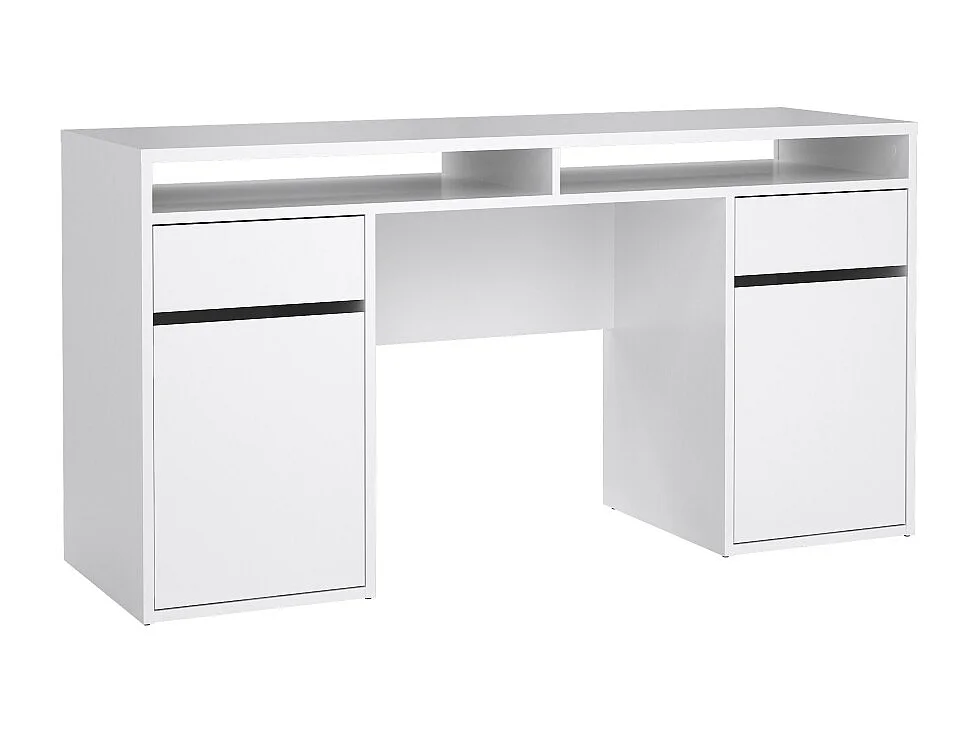 FunctionPlus bureau 2 portes 2 tiroirs blanc brillant.