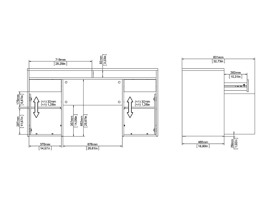 FunctionPlus bureau 2 portes 2 tiroirs blanc brillant.