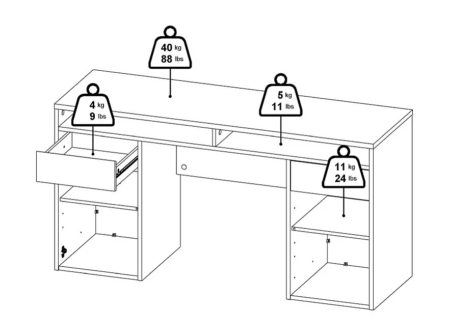 FunctionPlus bureau 2 portes 2 tiroirs blanc brillant.