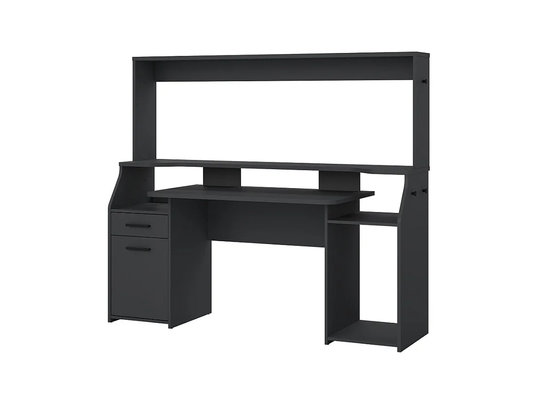 FunctionPlus bureau avec bibliothèque tablettes 1 porte 1 tiroir gris mat.