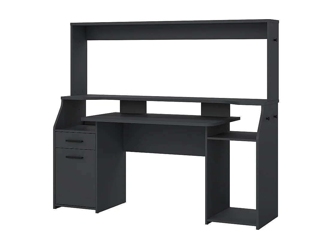 FunctionPlus bureau avec bibliothèque tablettes 1 porte 1 tiroir gris mat.