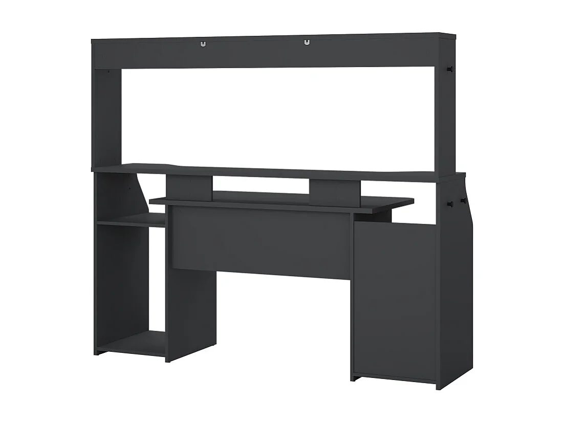 FunctionPlus bureau avec bibliothèque tablettes 1 porte 1 tiroir gris mat.