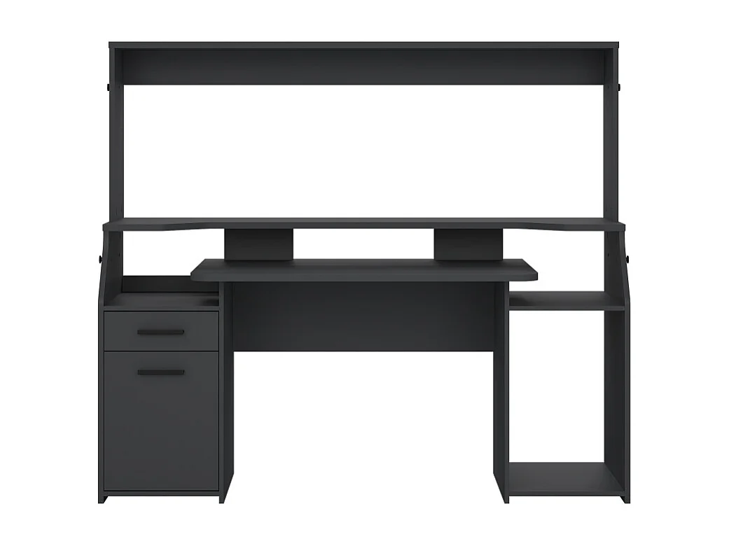 FunctionPlus bureau avec bibliothèque tablettes 1 porte 1 tiroir gris mat.