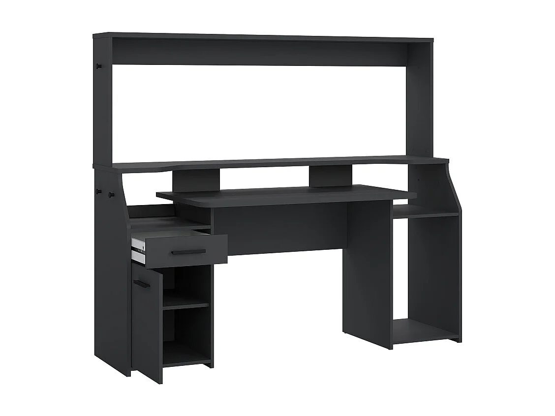 FunctionPlus bureau avec bibliothèque tablettes 1 porte 1 tiroir gris mat.