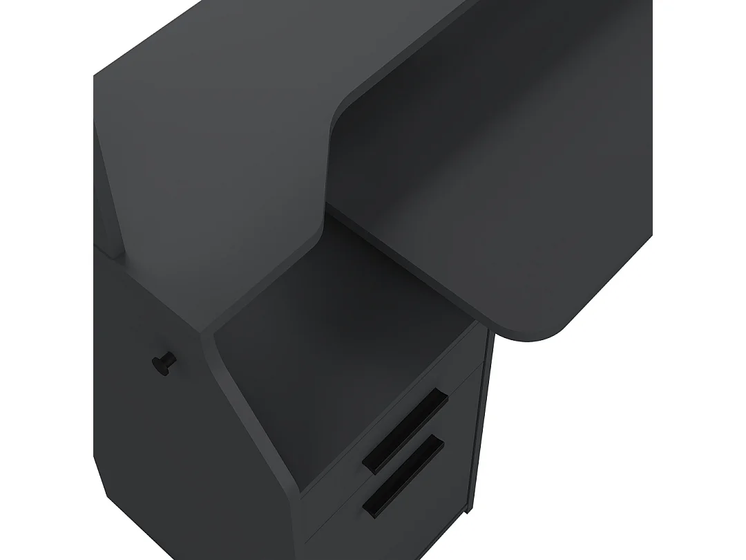 FunctionPlus bureau avec bibliothèque tablettes 1 porte 1 tiroir gris mat.