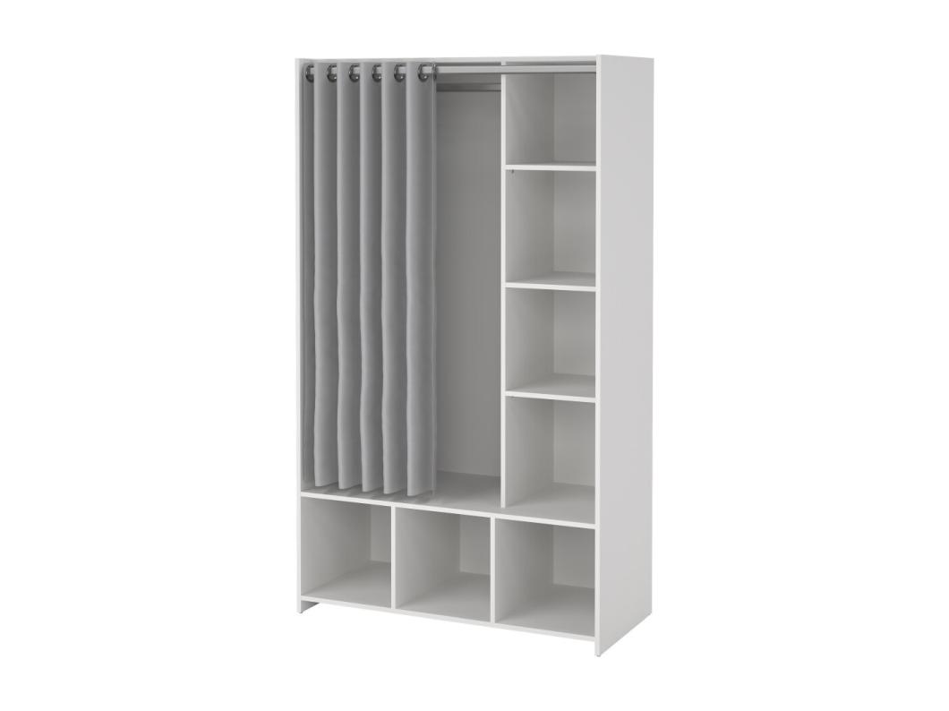Kit armoire de rangement avec rideau gris clair.