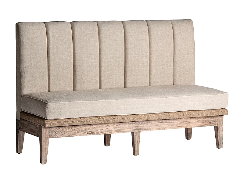 Sofá de 3 plazas de tela beige y patas de madera maciza clara Chabo 170 cm