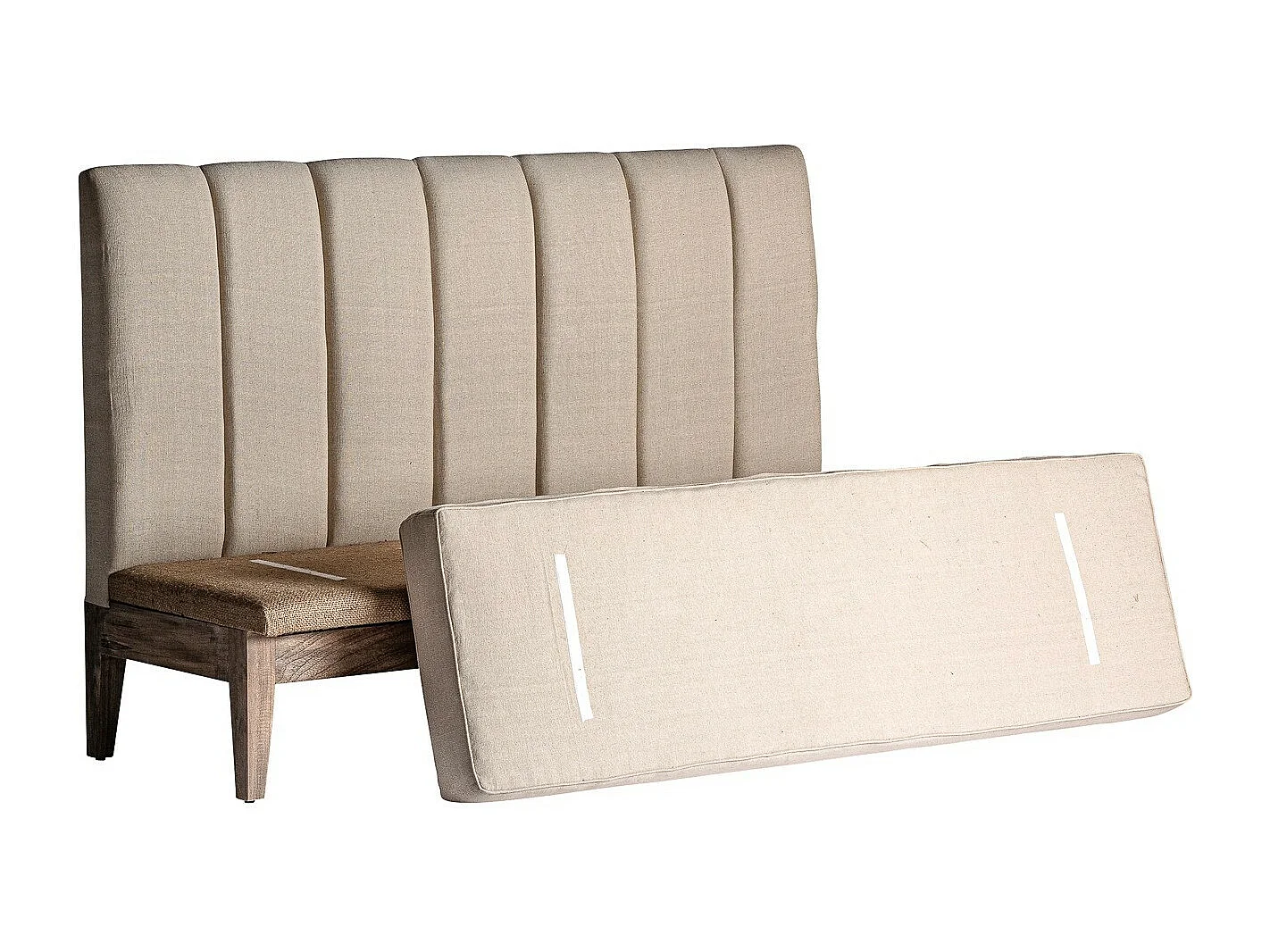 Sofá de 3 plazas de tela beige y patas de madera maciza clara Chabo 170 cm