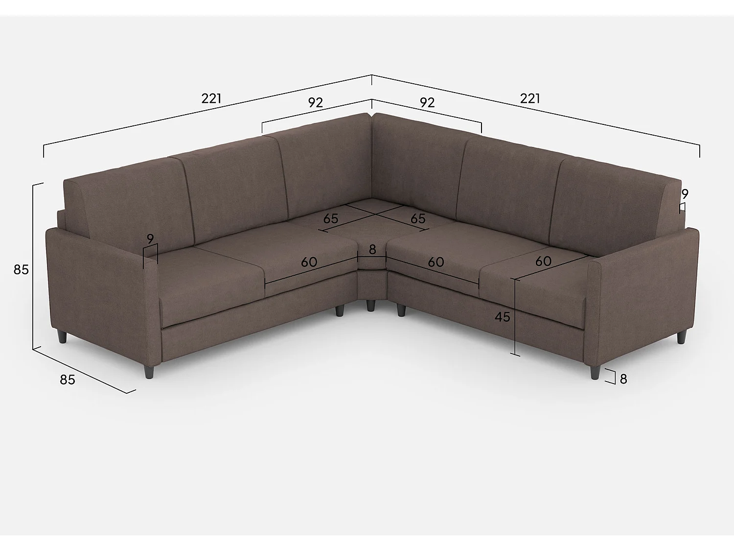 Canapé d'angle moderne italien tissu marron Korane - 5 tailles-Taille 281x281 cm