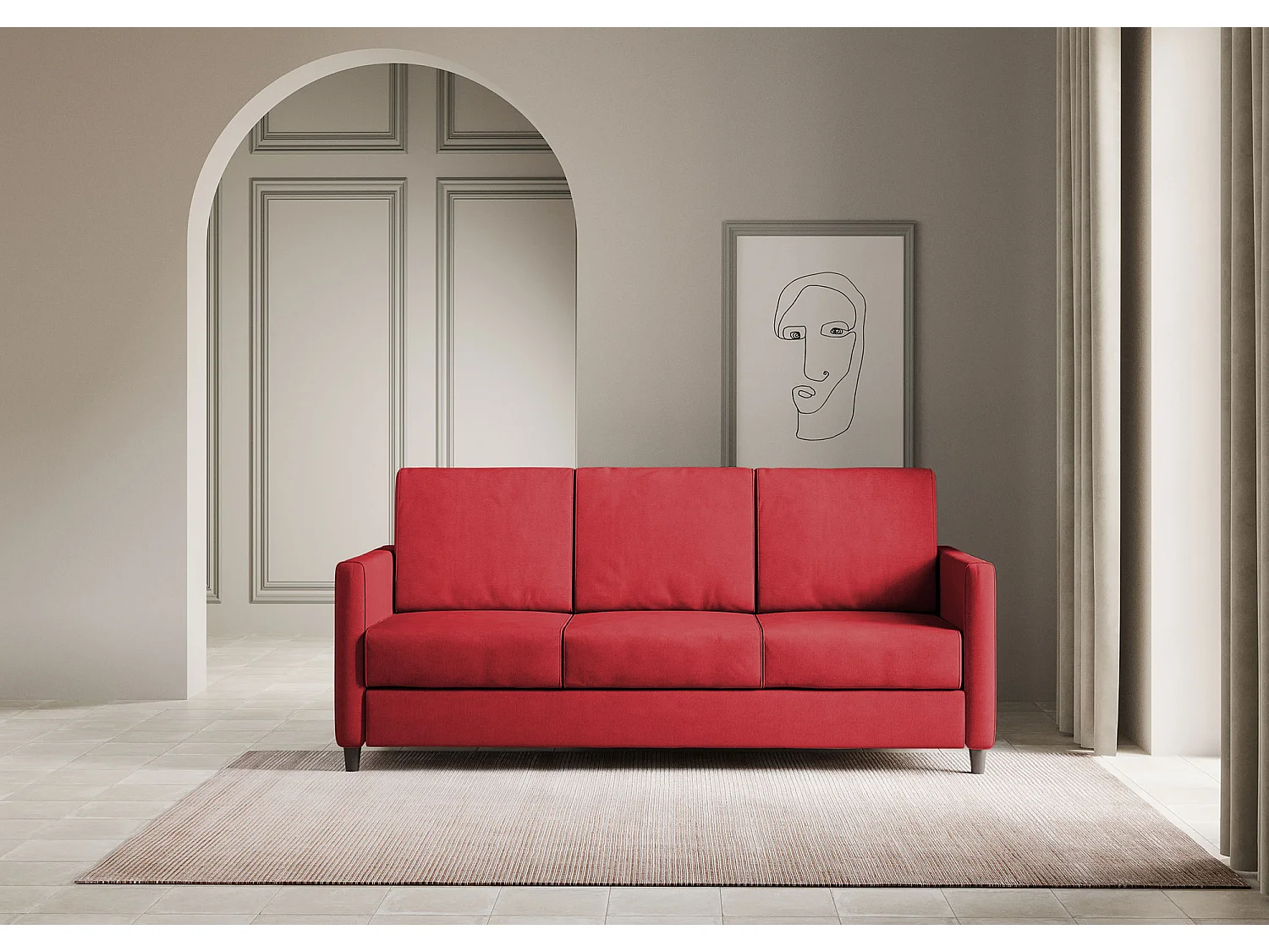Canapé droit moderne italien tissu rouge Korane - 3 tailles-Taille 198 cm