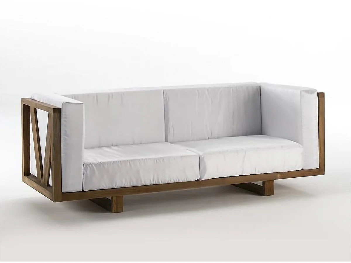 Canapé 3 places blanc bois de teck naturel Isis 220cm