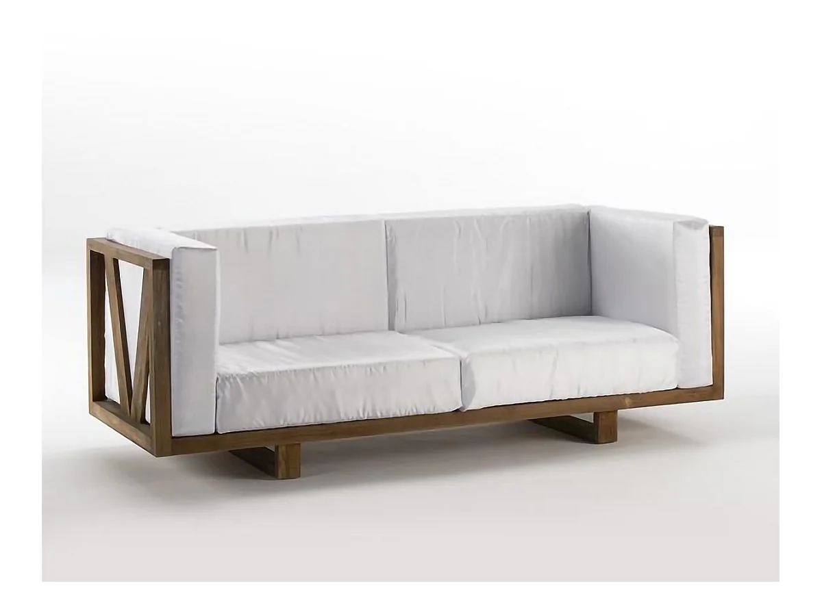 Canapé 3 places blanc bois de teck naturel Isis 220cm