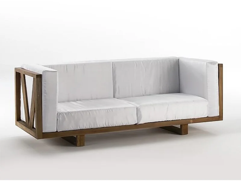 3-zits bank wit naturel teakhout Isis 220 cm