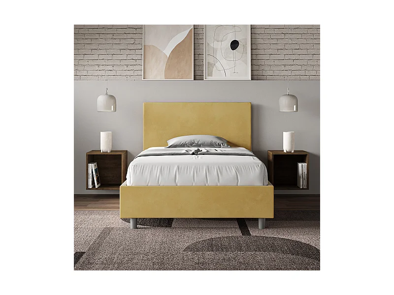 Lit 1 place et demi sans sommier rembourré 120x190 microfibre ocre Adele