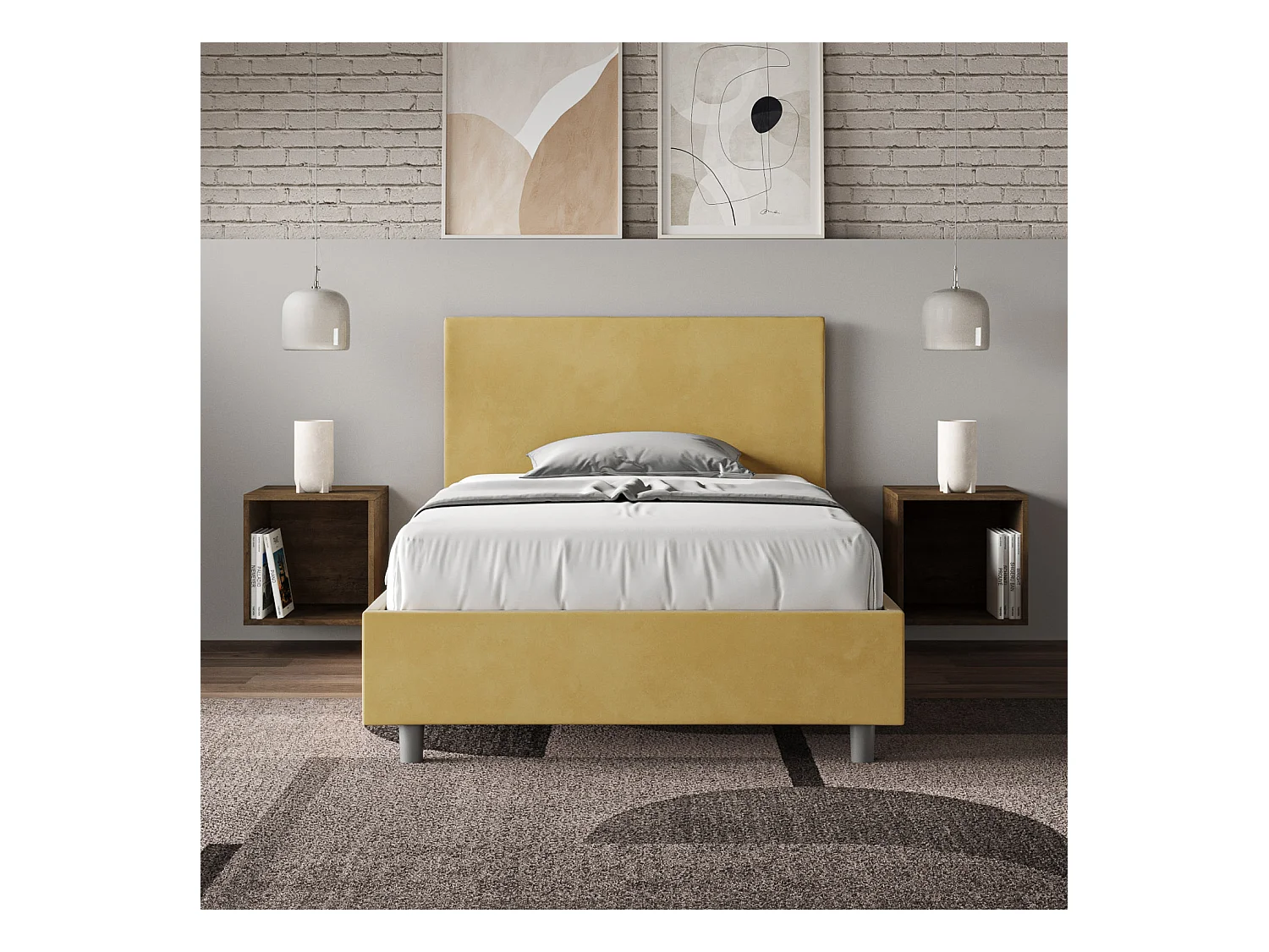 Lit 1 place et demi sans sommier rembourré 120x190 microfibre ocre Adele