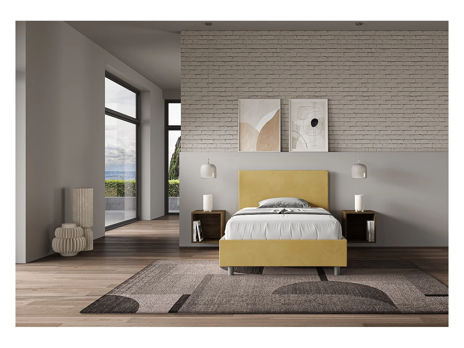 Adele oker microvezel gestoffeerd bed 120x190 zonder lattenbodem