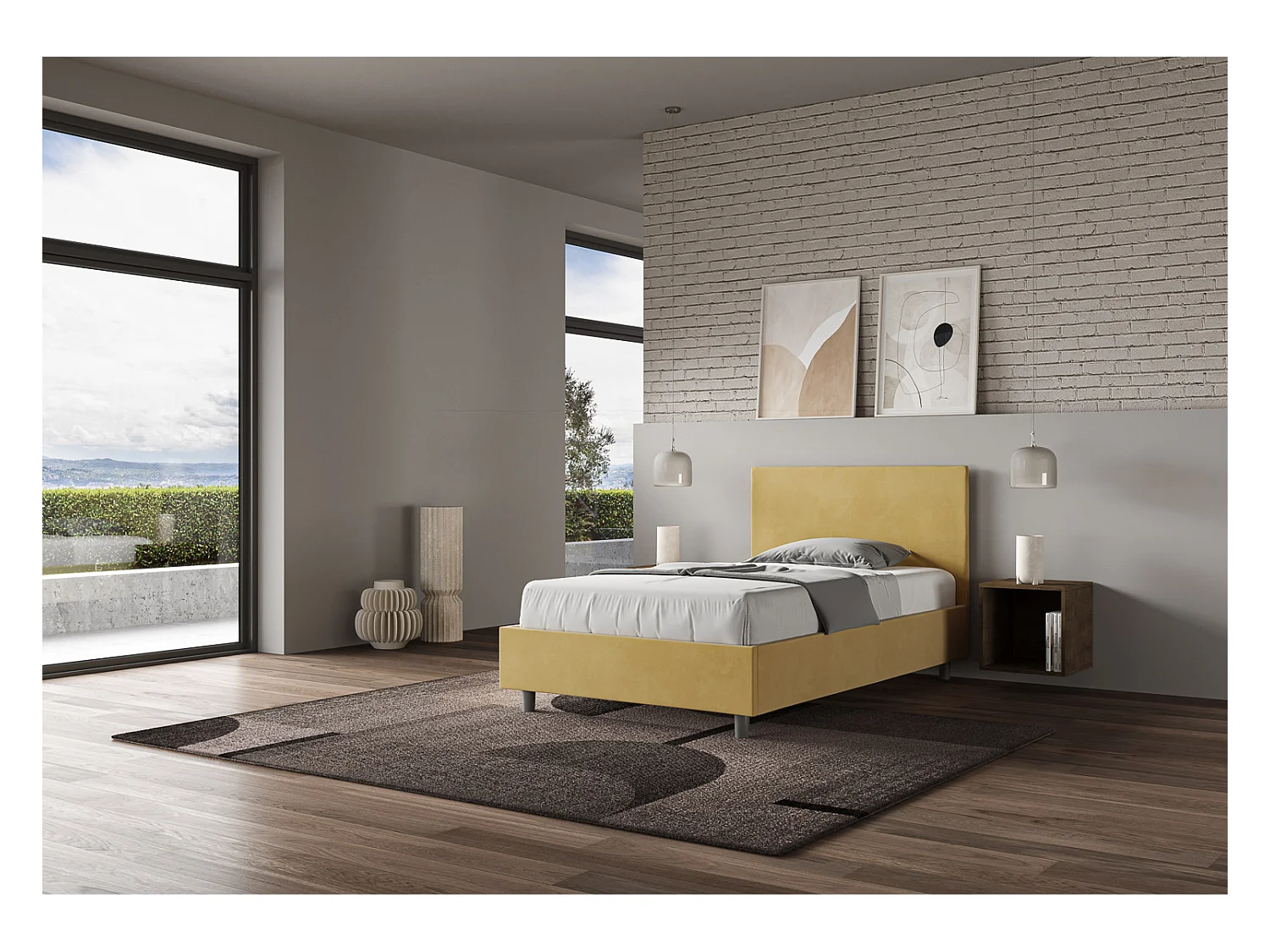 Adele oker microvezel gestoffeerd bed 120x190 zonder lattenbodem