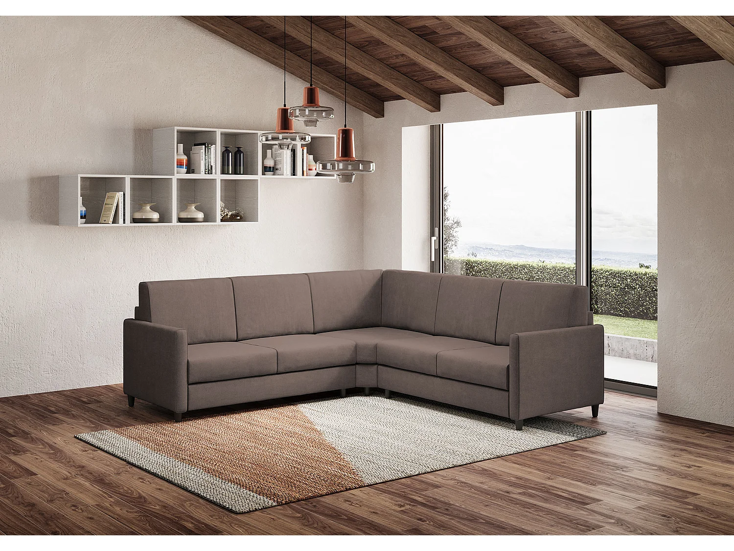 Canapé d'angle moderne italien tissu marron Korane - 5 tailles-Taille 221x221 cm