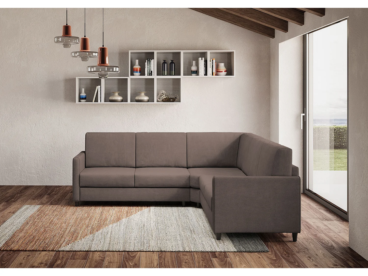 Canapé d'angle moderne italien tissu marron Korane - 5 tailles-Taille 221x221 cm