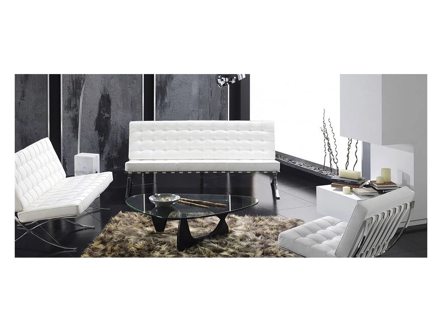 Canapé design 2 places cuir capitonné blanc Barka