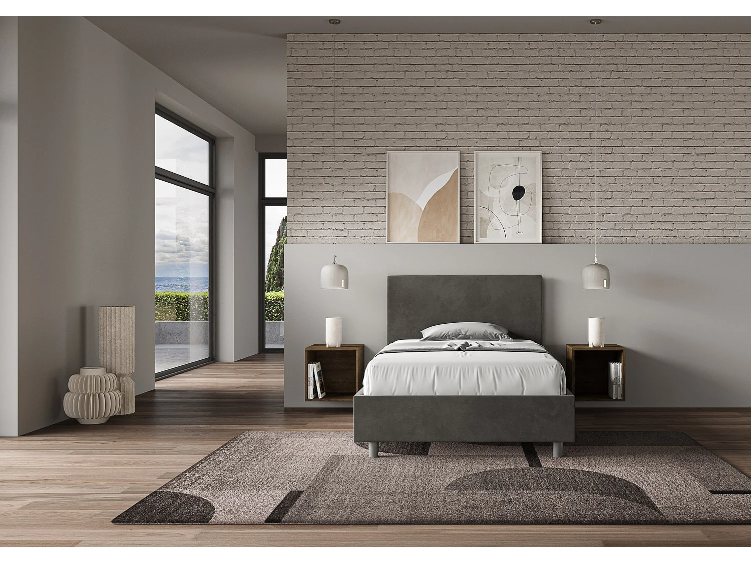 Letto una piazza e mezza contenitore imbottito 120x190 microfibra grigio Adele